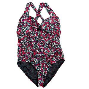 Torrid One Piece Swimsuit Womens Plus Size 2X Floral Ruched Cross Strap